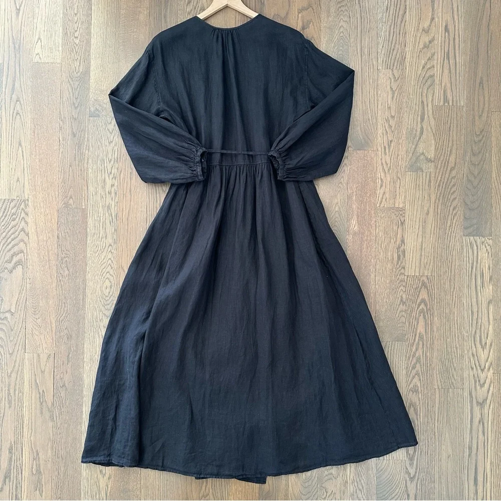 NWOT Alex Mill Lauren Long Sleeve Linen Maxi Wrap Dress in Rich Black Large